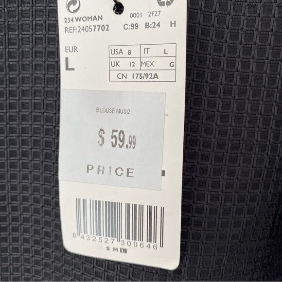 MNG Mango Black Sheer Mesh Net Layered Blouse NWTS Size large - Picture 7 of 7